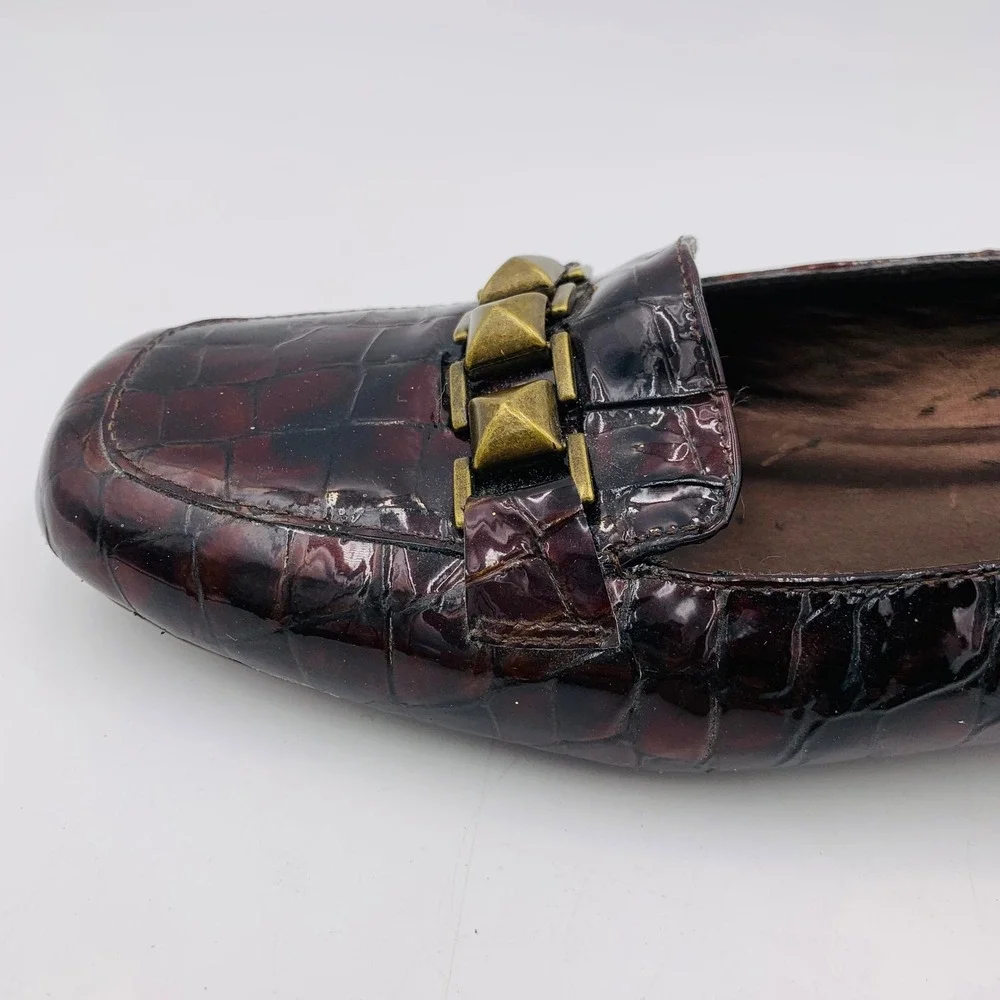 VANELi Loafers Dress‎ Shoes Croc Embossed Brown Patent Studded Buckle 8M Flats